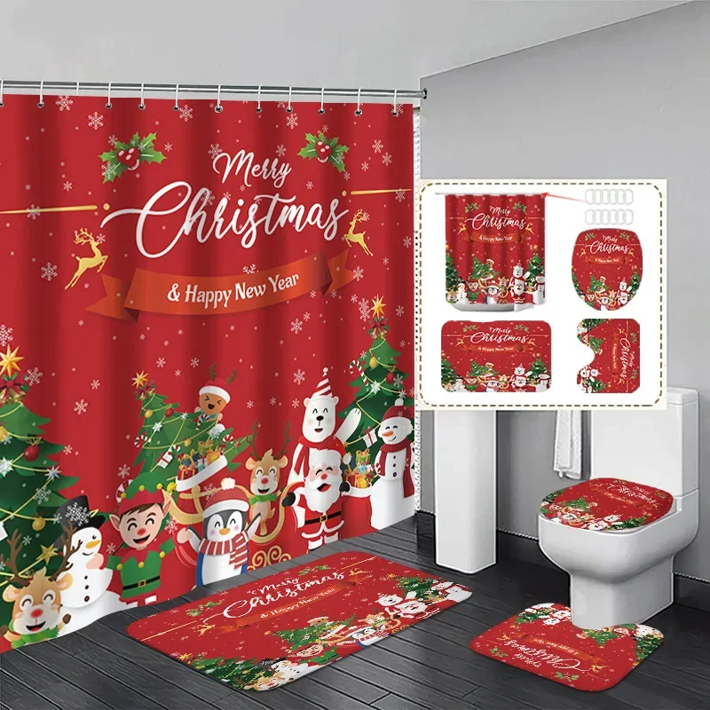 

Красная рождественская занавеска для душа с принтом Санта-Клауса, водонепроницаемая полиэстеровая занавеска для ванной на Новый год, Рождественский декор для ванной комнаты