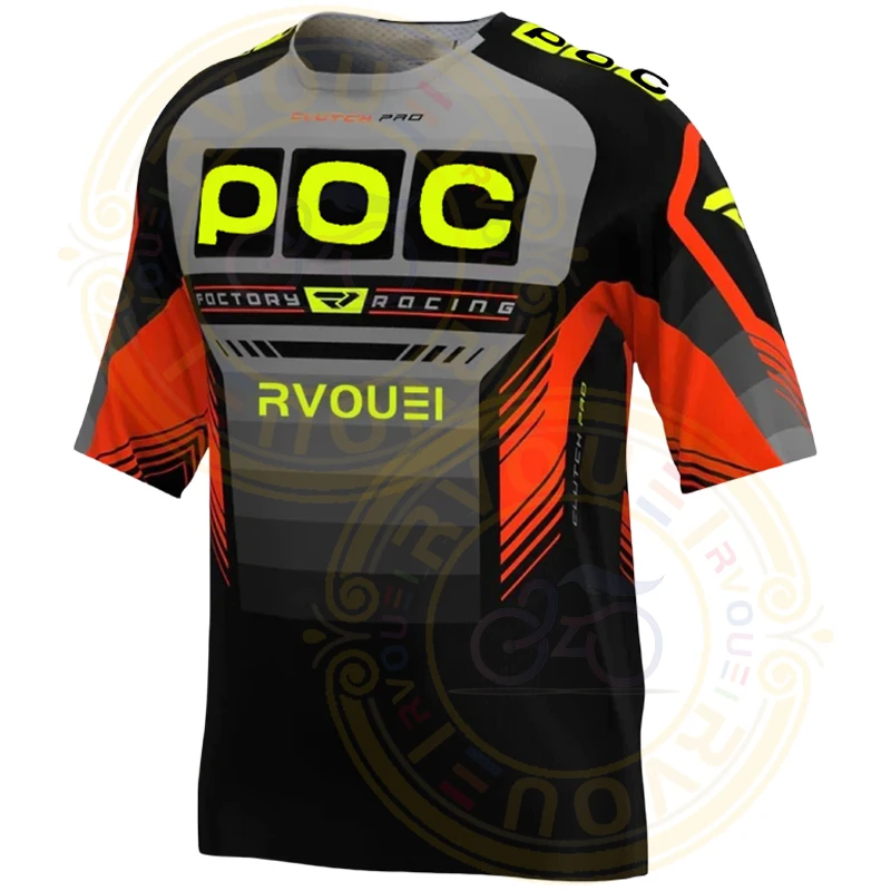 RVOUEI POC Off road Motorcycle Race Short sleeved Shirt Mountain Shirt MX Boys Motorcycle Clothing MTB Short T-shirt MTB Shirt