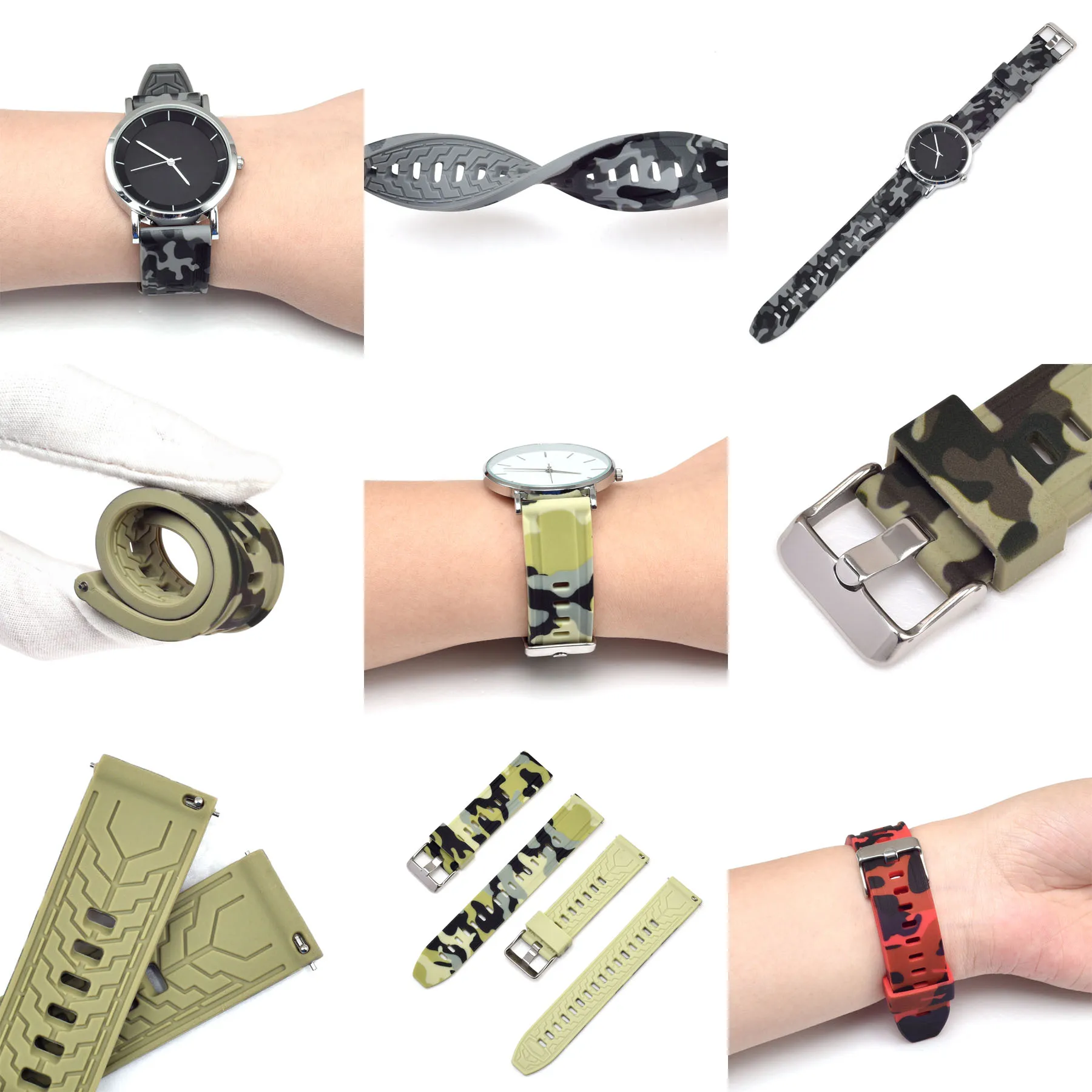 18mm 20mm 22mm 24mm Silicone Watch Strap Soft Rubber Band Camouflage Men Women Replace Wrist Bracelet Watch Accessories