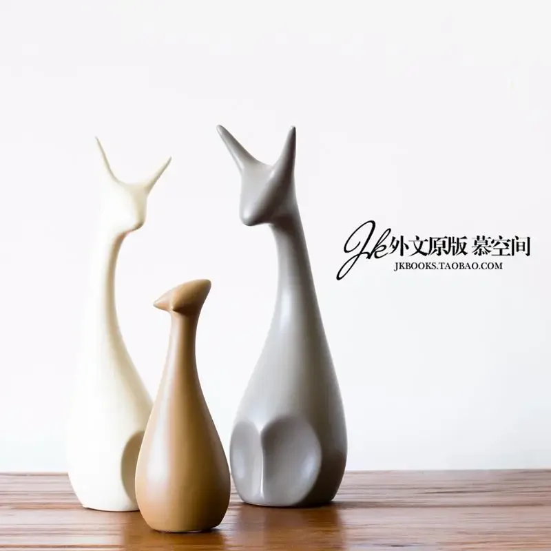 

JK Mu Space, special offer Nordic American decoration living room TV table bookcase ceramic deer set handicraft ornament