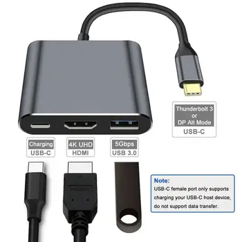 Hub USB-C 3 em 1: tipo-c 3 em 1 PD100W + HDMI (4K/30 Hz) + USB3.0