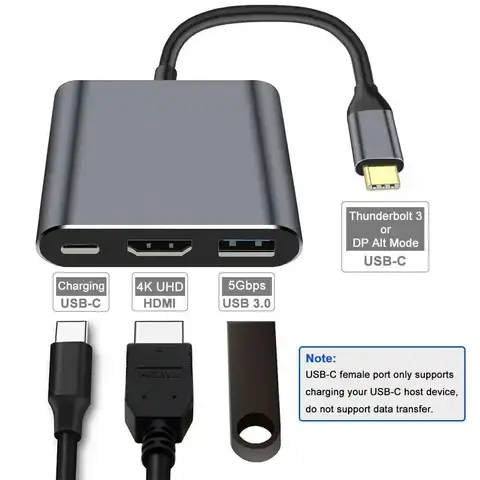 3-in-1 USB-C Hub:type-c 3in 1 PD100W+HDMI(4K/30Hz)+USB3.0