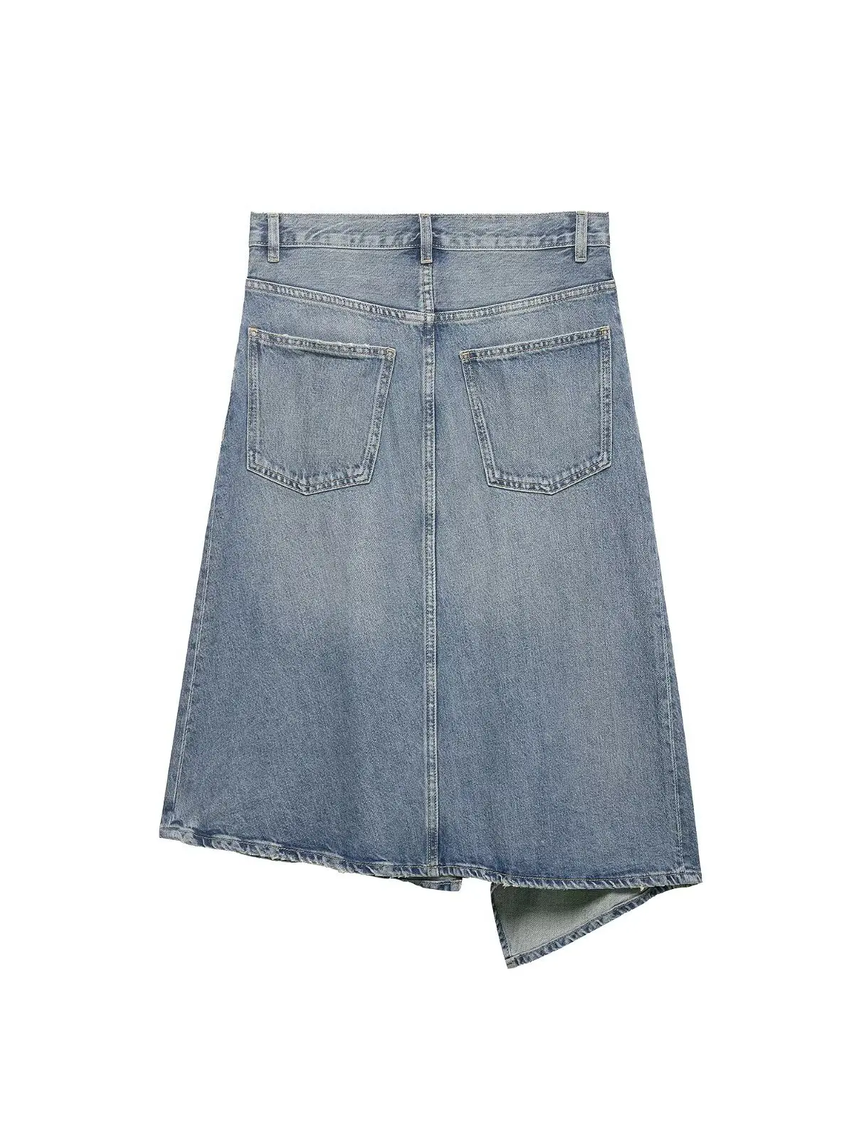 American Style Asymmetric Washed out Denim High Waist Midi Skirt Fashionable Base Skirt Women's A-Line Skirt Polyester Fiber