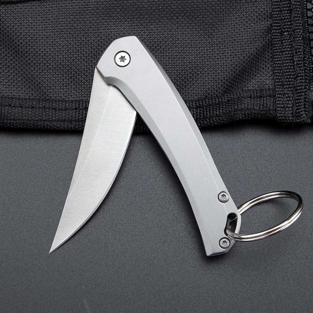 Cuchillo plegable portátil para acampar, cuchillos de bolsillo con forma de hoja pequeña D2, EDC, supervivencia al aire libre, cuchillos tácticos de corte de caza