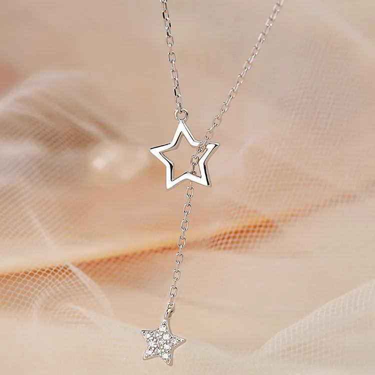 CIAXY Silver Color Zircon Stars Necklaces for Women Hollow Design Elegant Clavicle Chain Choker Luxury  Jewelry Gifts