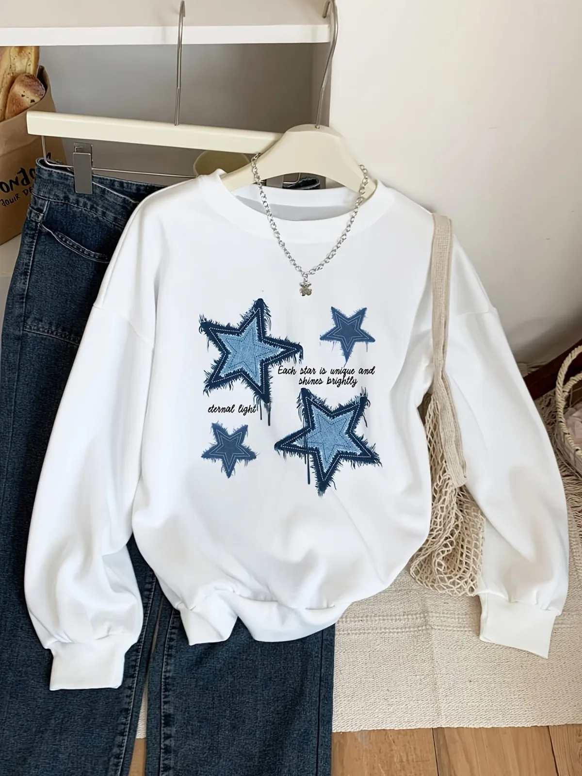 

Женская модная повседневная толстовка с принтом синей звезды «Stay Wild At Heart» пуловер с надписями повседневная свободная удобная толстовка
