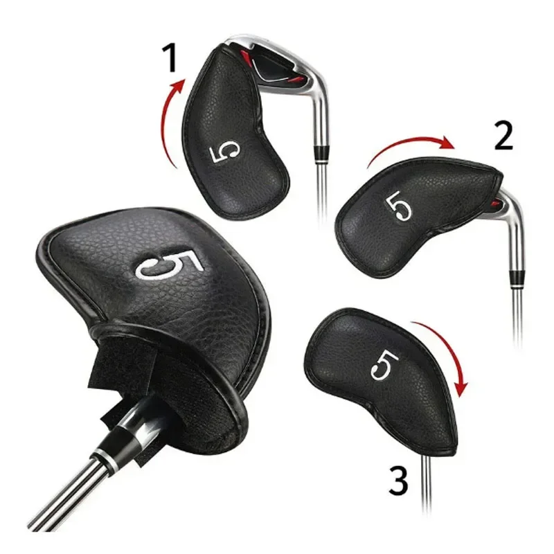 12 unids/set de fundas de cabeza de Golf de cuero PU, cubiertas protectoras duraderas impermeables de alta calidad, cubierta de cabeza de hierro para Golf 3-9 ASP