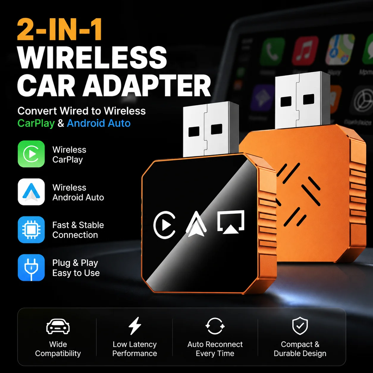 

4-in-1 Carplay Mirror Projection Wireless in Car Connectivity Intelligent Reverse Control Carplay Box For Apple and Android