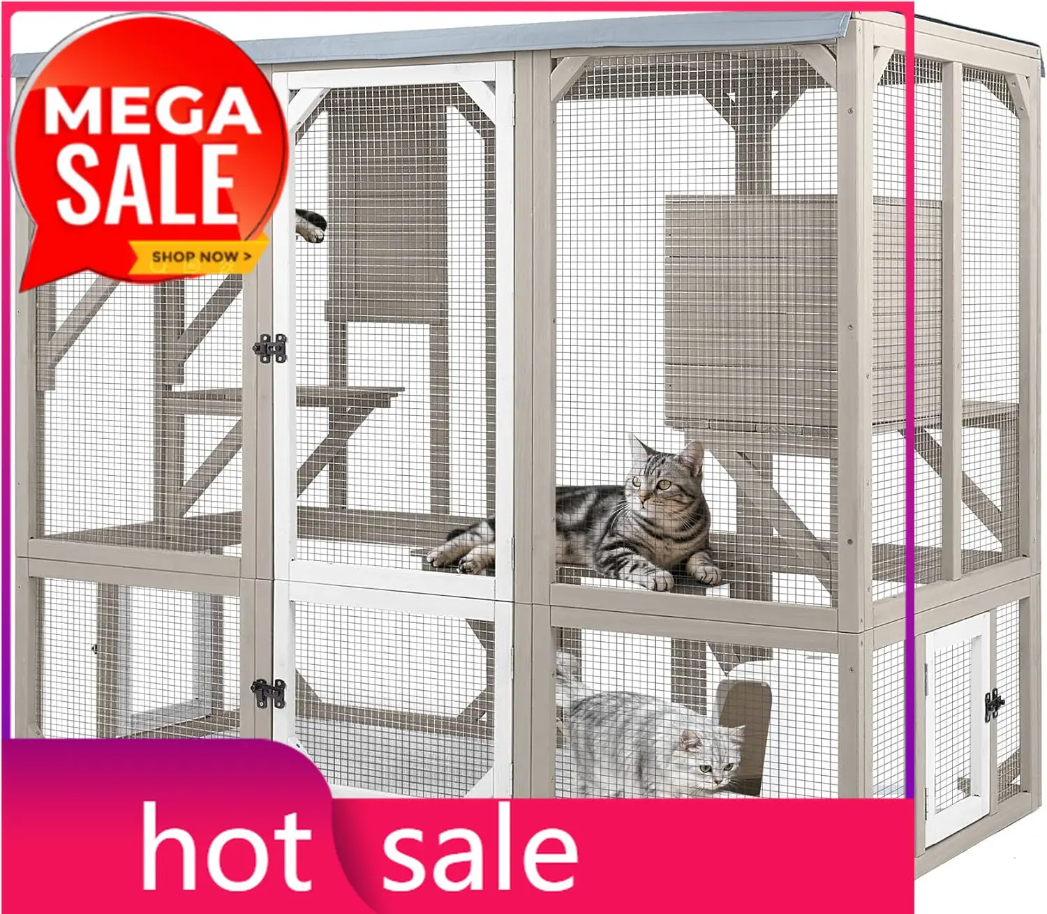 

Уличный вольер-когтеточка Catio для кошек, 4-уровневый, большой домик для кошек для использования в помещении и на улице, деревянный уличный вольер-патио для кошек с местом для отдыха