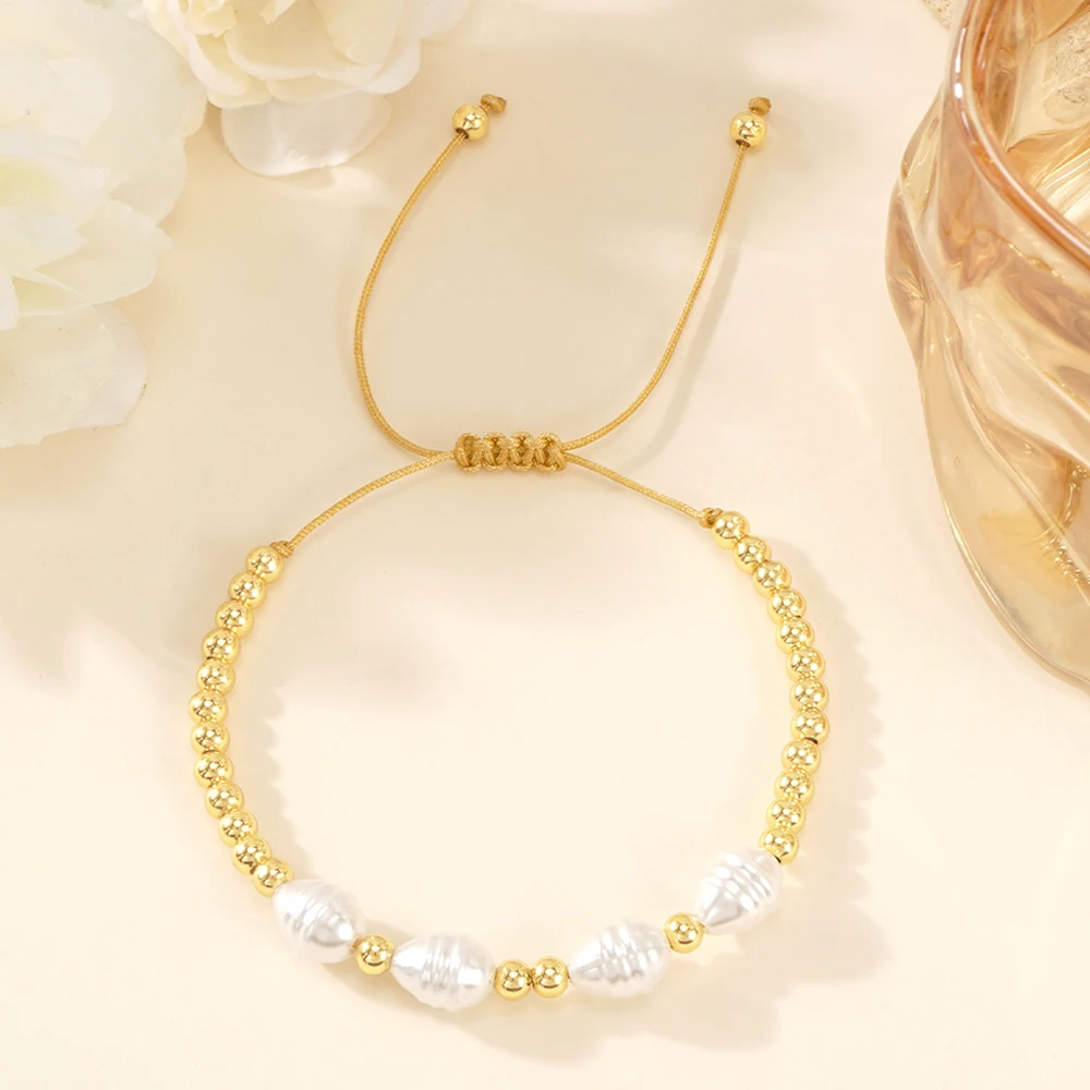 Women's Adjustable Sliding Knot Pearl Beaded Bracelet Dainty Multicolor Ins Style Handmade Bracelet Minimalist Fashion Jewelry