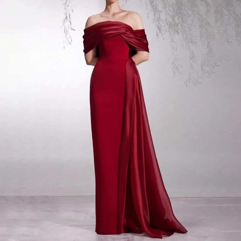 Women Off The Shoulder Satin Dresses Elegant Sheath Long Evening Gown With Side Slit Formal Wedding Party Maxi Dresses