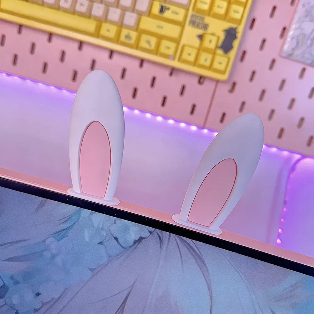 Unique Pink White Bunny Ear Tabletop Ornament, Lovely Gaming Room Decoration, E-sport Gear Display Decor