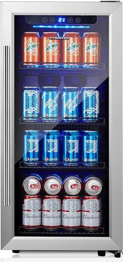 Mini refrigerador de bebidas con función de descongelación automática, puerta de vidrio independiente, refrigerador de cerveza y jugo, refrigerador de 100 latas, 16 pulgadas