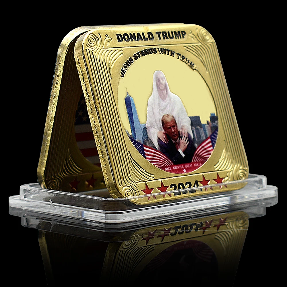 2024 US President Jesus Stands with Trump Gold Coin Make America Great Again Challenge Coin Supporters Fan Collection Gift