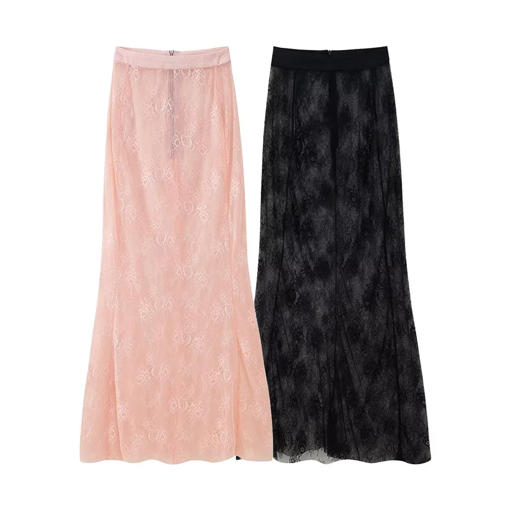 

UNIZERA Women's Lace Half Skirt Solid Color Zipper Decoration Spring/Summer New Product Casual Women's Wear