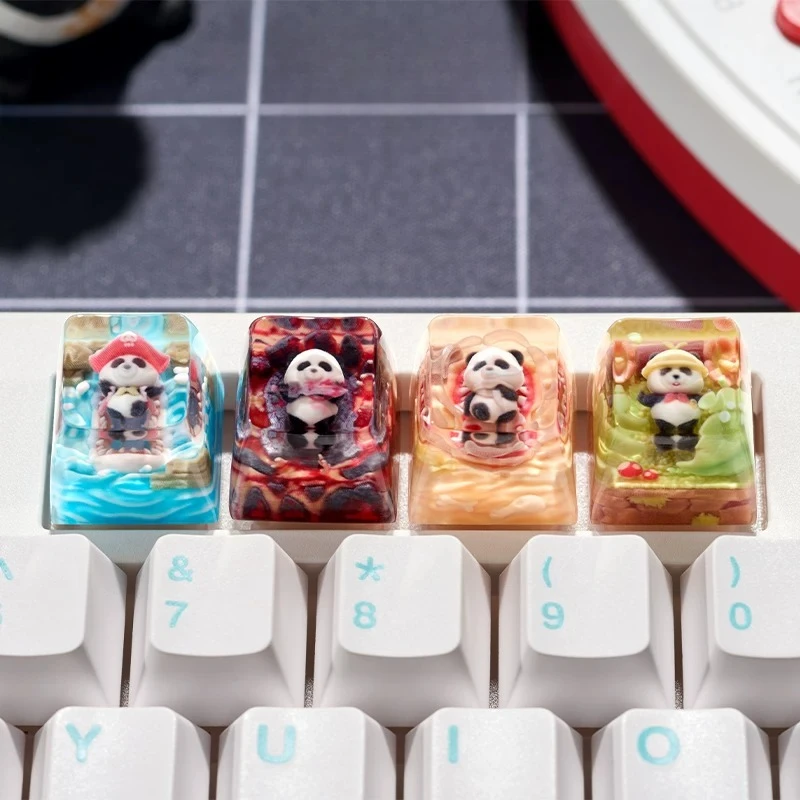 Panda Universe Theme Keycaps Set Cute 3D Resin Custom Original Handmade Cherry Keycaps for Mechanical Keyboard Accessories Gift