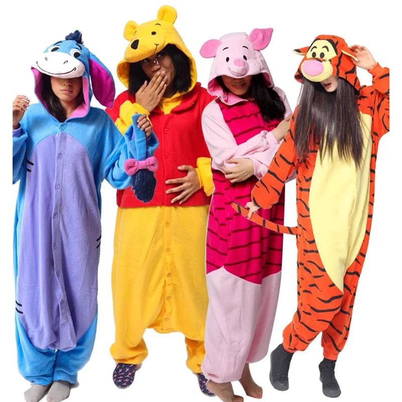 Double Eleven Disney Winnie the Pooh Pajamas Tigger Stitch Mickey Mouse Cartoon One-Piece Pajamas Men's/Women's Halloween Set