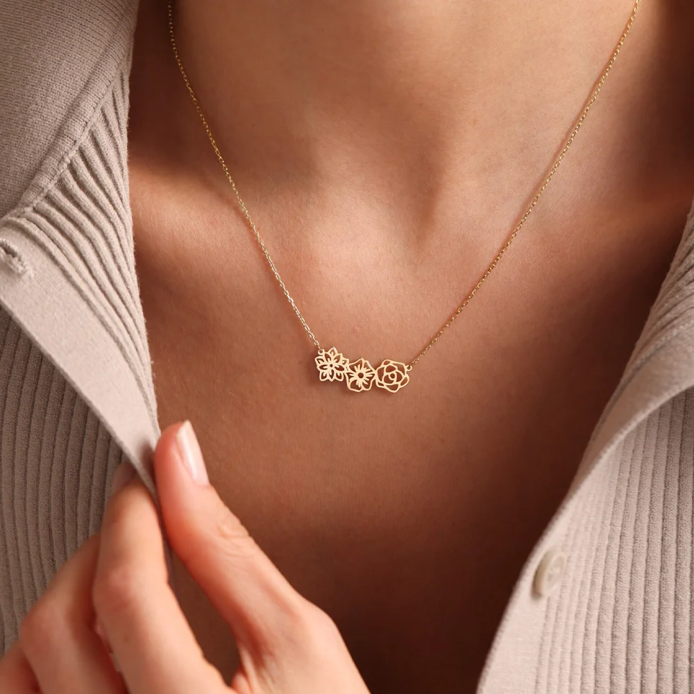 

Custom Birthday Flowers Necklace for Women Trend Elegant Personalized Nameplate Choker Stainless steel Jewelry Birthday Gifts