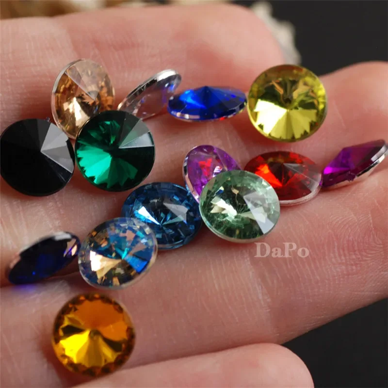 8mm 100pcs All Colors Acrylic Crystal Rivoli Fancy Stone Pointed Back Round Jewelry Beads Stones Clothing accessories