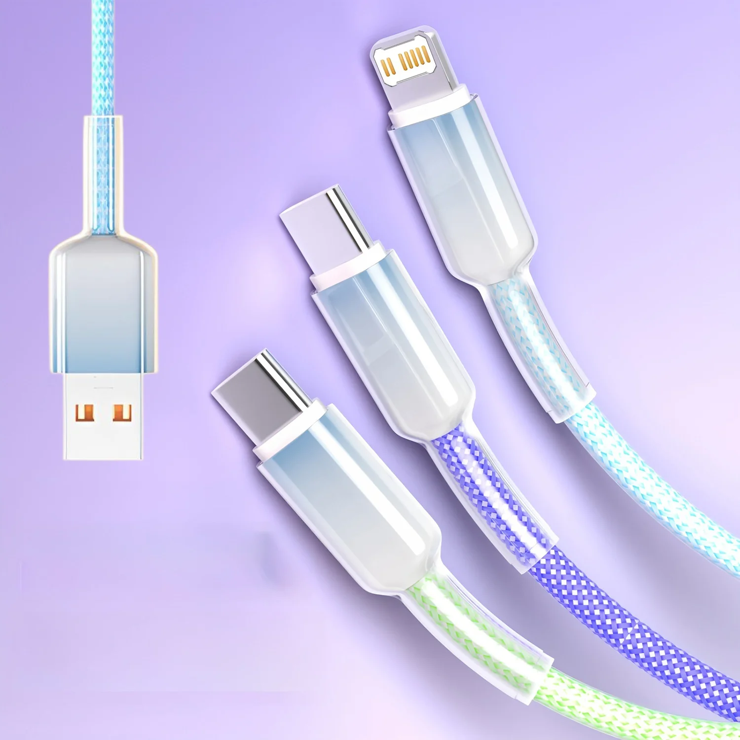 3 in 1 USB Dual Type C Cable Fast Charge Phone Charger Data Cord For iPhone Samsung Xiaomi Huawei Quick Charge USB Wire
