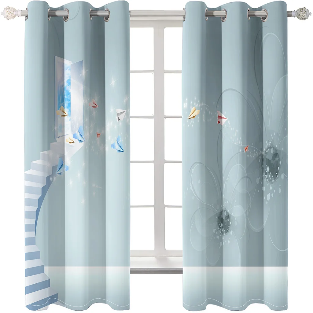 Luxury Blackout 3D Curtains For Living room Bedding room Office fresh blue curtains 3D Curtains for Living Room Bedding Room