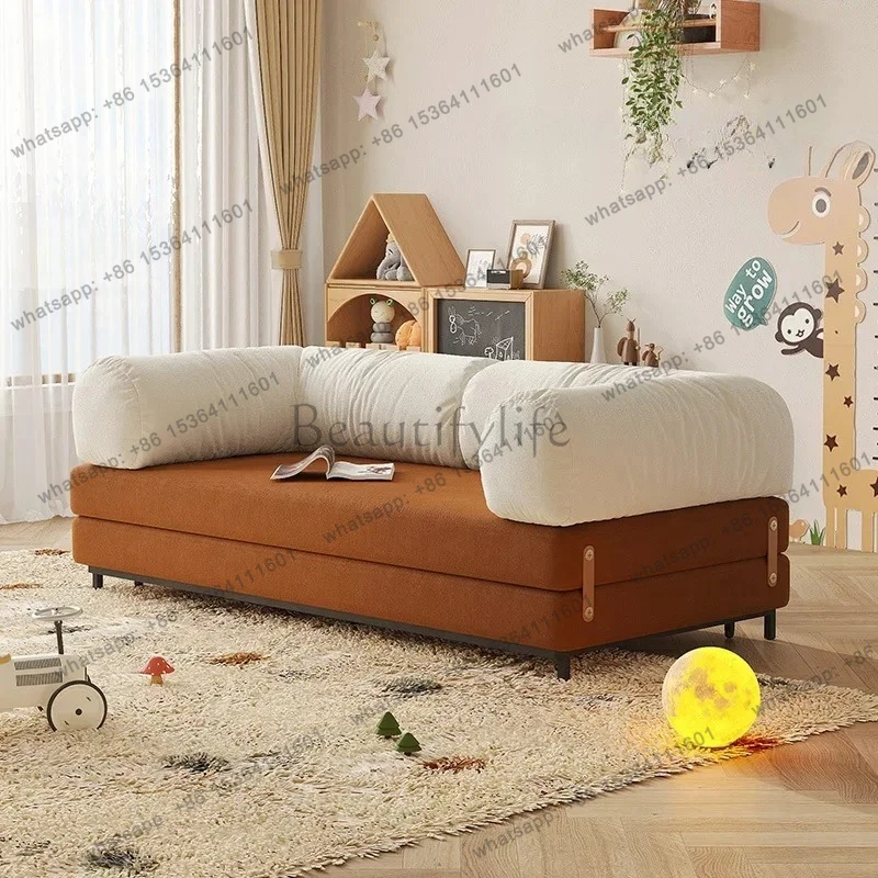 

yj32 Double sofa bed folding retractable dual-purpose retro living room study color matching fabric sofa,