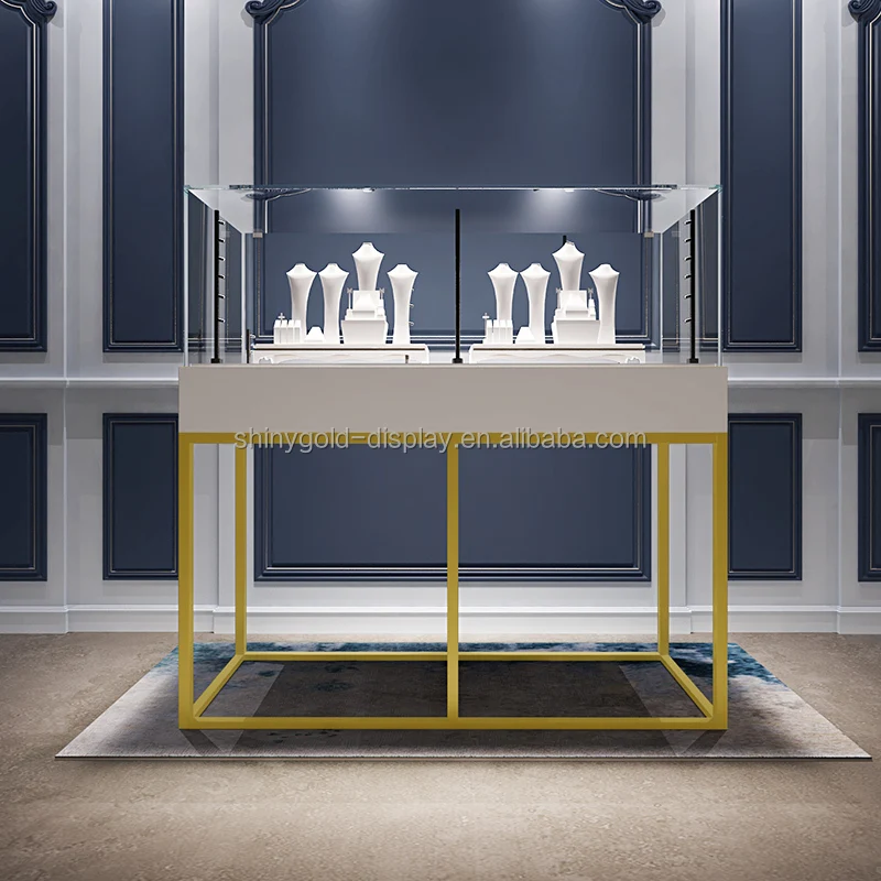 Custom.Jewelry Store Display Glass Pedestal Cabinet Lockable Vitrine Jewelry Showcase Display Counter with LED Light