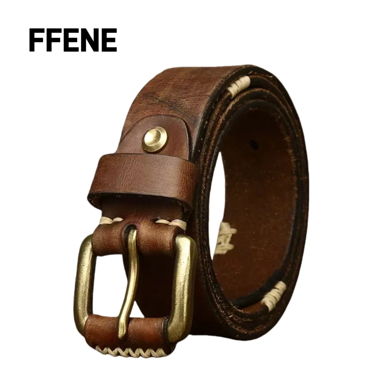 

Luxurious handcrafted vintage top-grain leather belt with high-end feel, men's genuine leather buckle, Korean style, unique