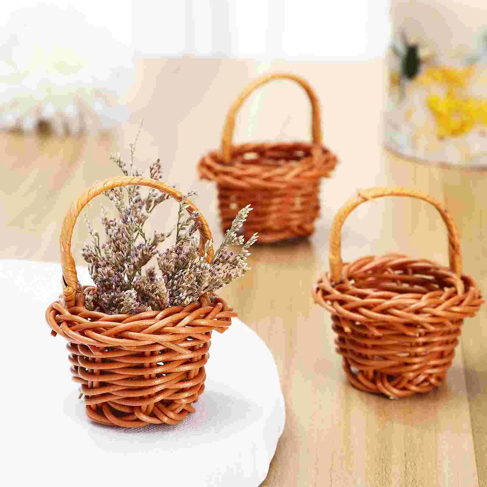 8 Pcs Wicker Basket with Handle Woven Kids Toy Storage Interesting Mini Small Baskets