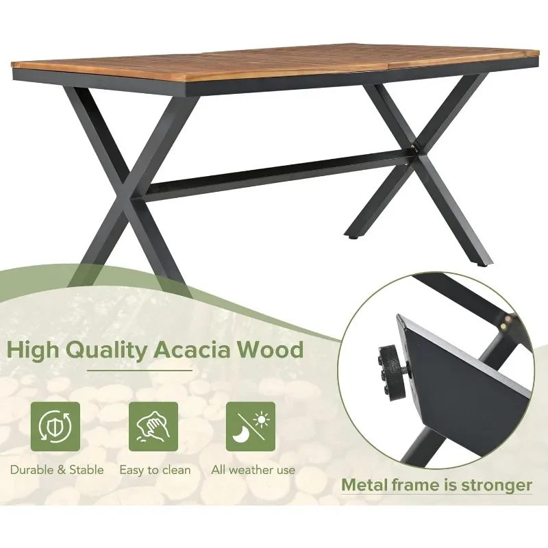 All-Weather Outdoor Furniture Set with Acacia Wood Tabletop and Metal Frame, for Garden, Backyard, Balcony, Green