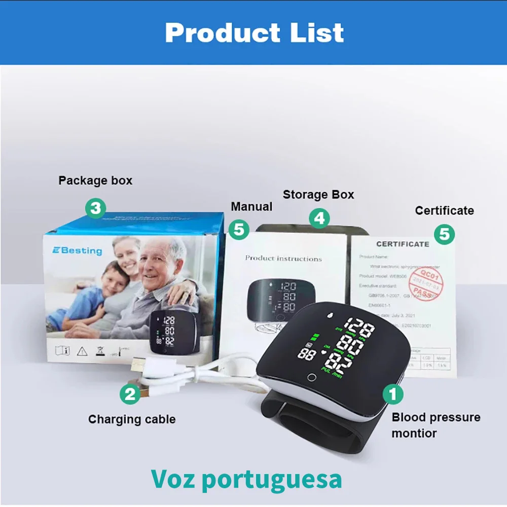 Exigível inteligente tela de toque lcd voz pulso monitor pressão arterial digital automático bp tonômetro freqüência cardíaca esfigmomanômetro