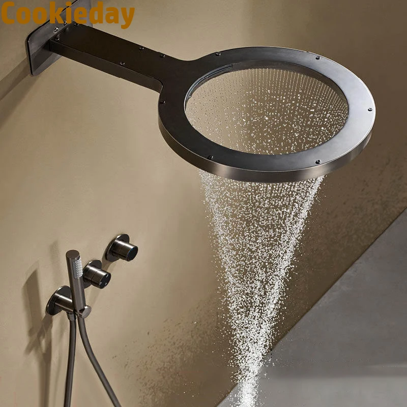 Wall Concealed Mount Rain Shower Set Bathroom Hot Cold Mixer Luxury Shower Faucet Hotel Homestay Rond Head SPA Rainfall Bath Tap