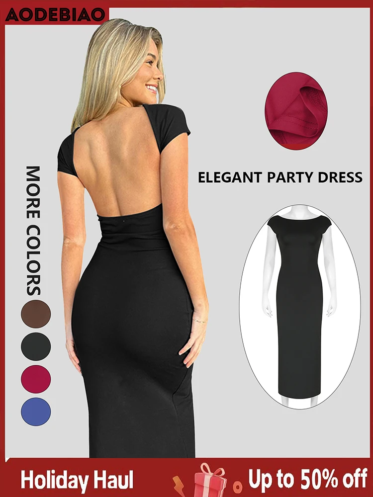 

Женское платье AODEBIAO: элегантное летнее макси-платье без рукавов с круглым вырезом, однотонное, модное, сексуальное, с открытой спиной, повседневное, черное, для женщин