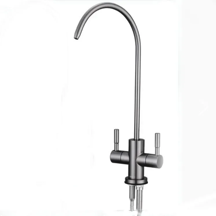 1/4'' Double Holes Sink Faucet Tap gunmetal gray Reverse Osmosis RO Drinking Water Filter Kitchen Faucet