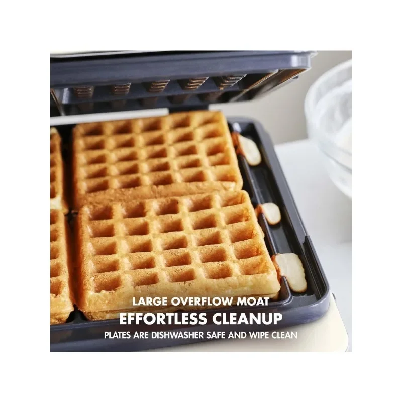 Elite 4-Square Belgian & Classic Waffle Iron, Healthy Ceramic Nonstick Aluminum Dishwasher Safe Plates, Adjustable Shade