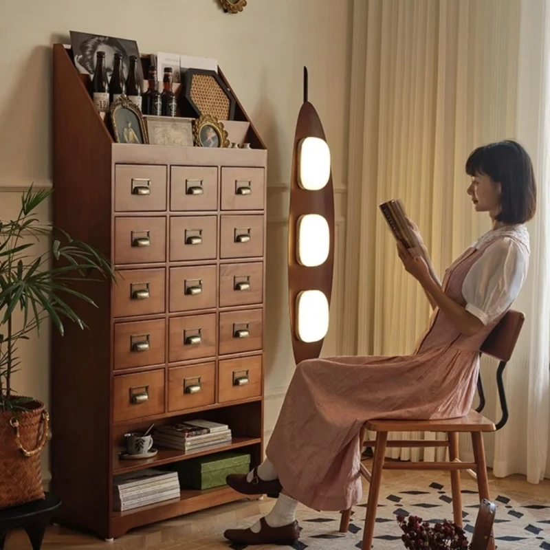 Medieval style living room bookcase multi-drawer decorative locker American retro magazine record chest