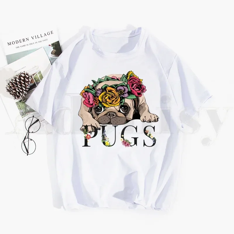 

Funny Cartoon Aesthetic Pug Life Be Happy Like Me Short Sleeve Female Tops Tees Harajuku VintageT Shirts Women's T-shirt