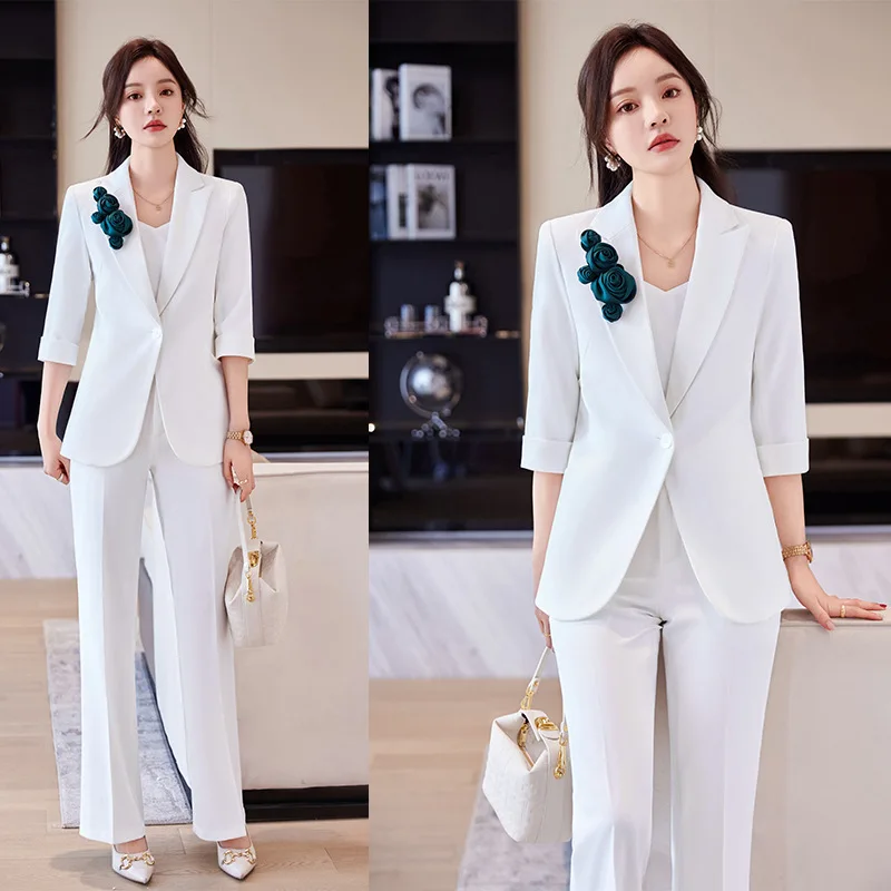 

Spring and Summer White Business Suit Female Suit Advanced Sense Broadcast Host Fashion Temperament Leisure Art Exam Coat Suit