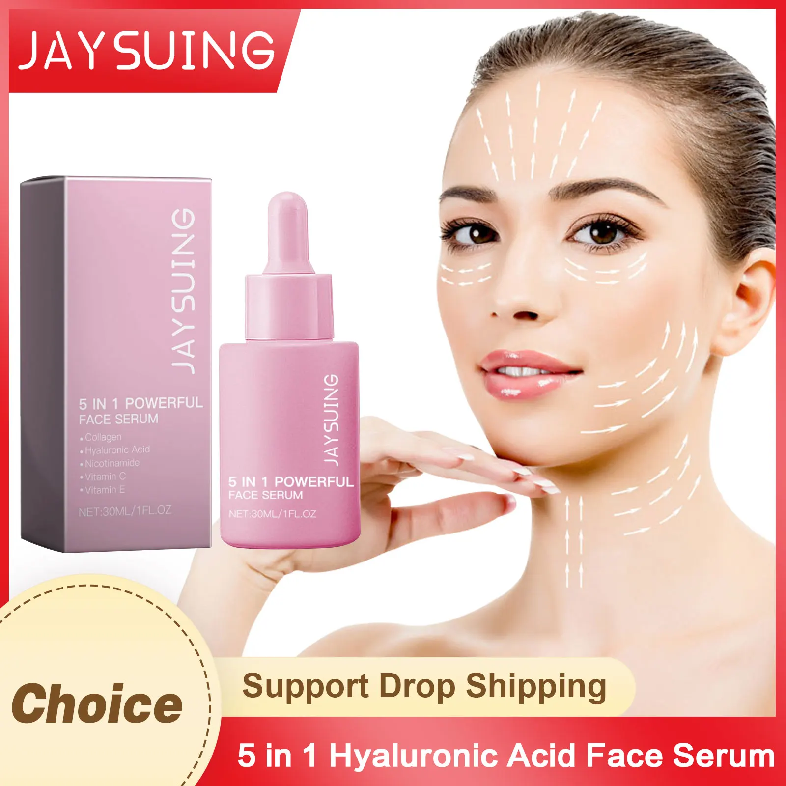 5 in 1 Hyaluronic Acid Face Serum Vitamin C Brighten Moisturize Collagen Fade Fine Line Firming Shrink Pore Anti-Wrinkle Essence