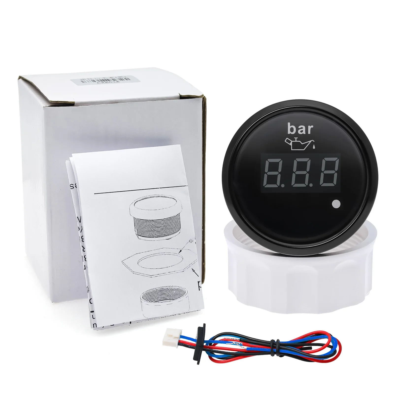 52mm Digital Car Gauge Oil Pressure Gauge 0-10bar With Flashing Alarm Universal 1/8 NPT Pressure Sensor For 12V 24V Car Boat