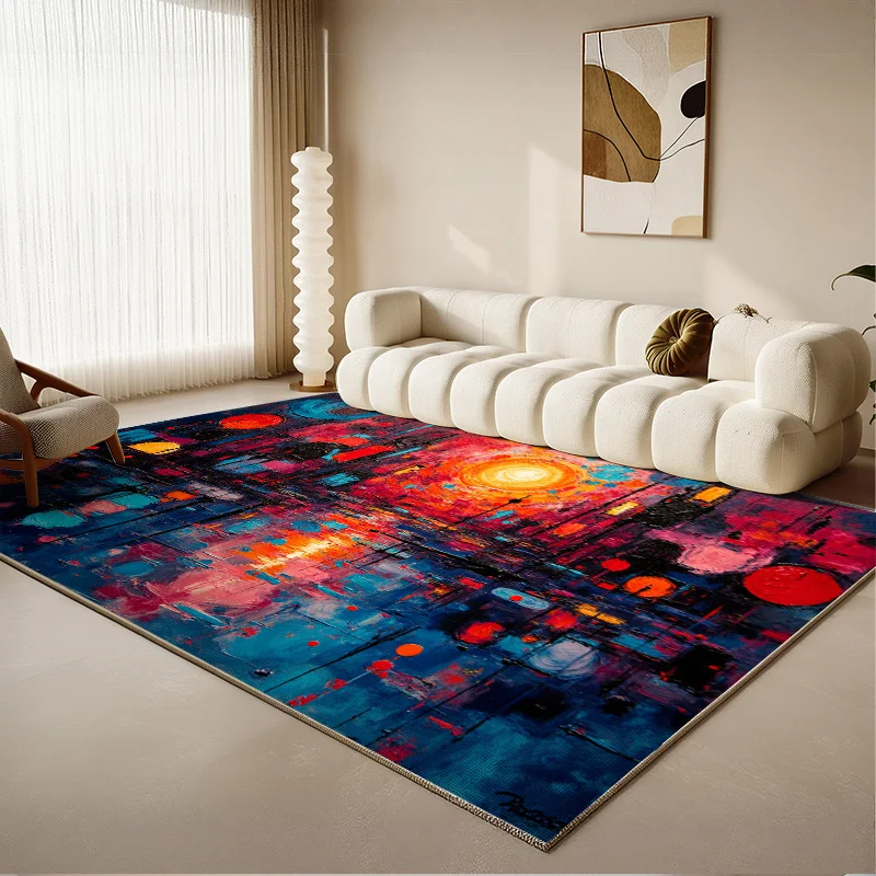 

1PC Large Abstract Rug Washable Rug Vibrant Home Decor Mat Non Slip Backing Foldable Rug Indoor Bedroom