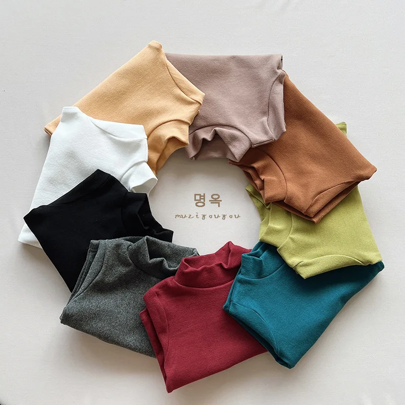 Autumn Winter Children T-Shirts 1-8Y Boys Girls Turtleneck Warm Daily Long Sleeve T Shirts Kids Wear Tops Tees Toddler Clothing