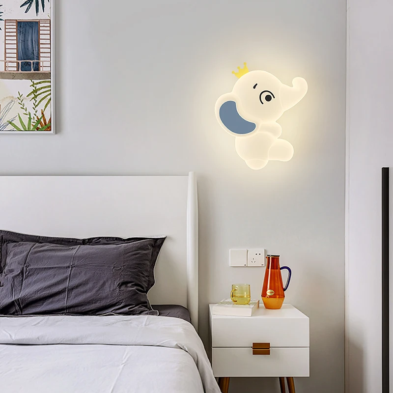 Elephant Lamps Creative Cartoon Wall Light Animal Shape PE Lampshade Baby Room Bedside Wall Lamps School Hallway Indoor Lighting