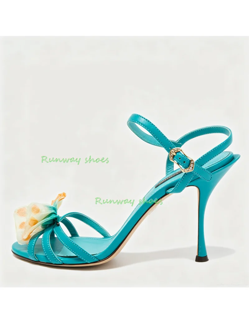Turquoise Flowers Decorative High Heels Open Toes Wedding Luxurious Sandals Grace Plus Size 34-43 Hot-selling Women's Shoes