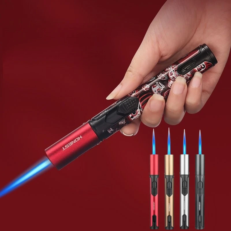 

HONEST Refillable Pen Lighter Metal Windproof Torch Ligher Jet Butane Cigar Lighter Kitchen BBQ Camping Igniter Men's Gadgets