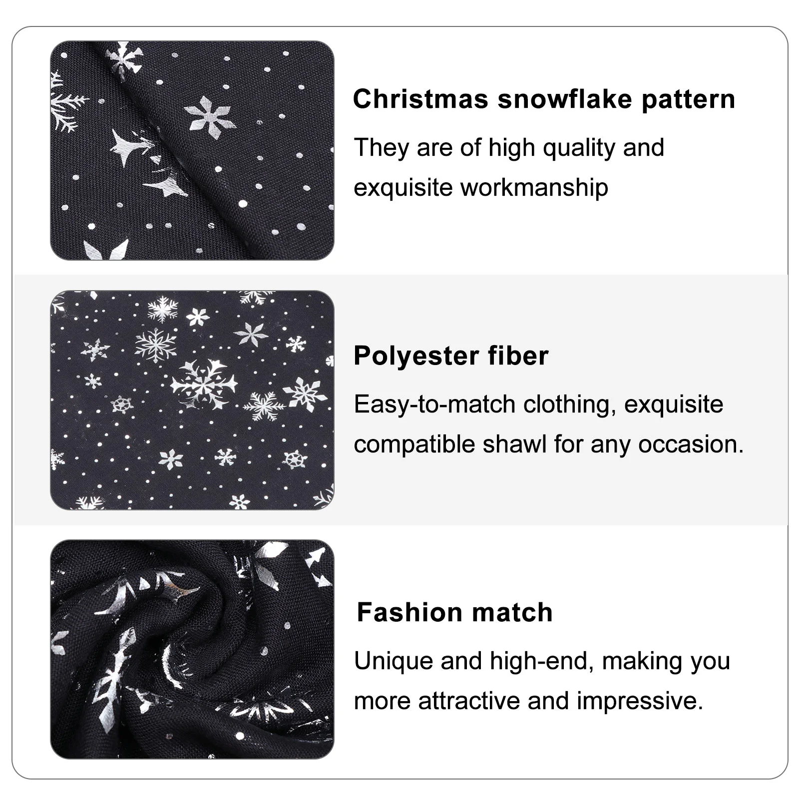 Christmas Scarf Xmas Neckerchief Women Long Snwflake Chiffon Black Satin for Hair Delicate Costume Clothing Man