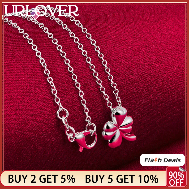 

URLOVER 925 Sterling Silver Clover Flower Pendant Necklace For Women Engagement Wedding Fashion Charm Jewelry 16-30 Inch Chain
