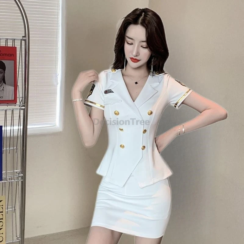 

2025 stewardess style sexy fitting slim trendy uniform new short sleeved skirt set massage foot therapy and bath spa uniform