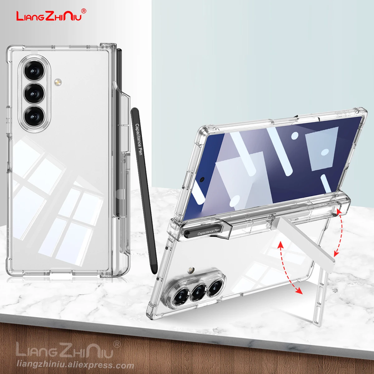 

Чехол для телефона Samsung Galaxy Z Fold 7, складная подставка, слот для ручки, рамка из закаленной пленки, все в одном, прозрачный ТПУ + ПК (с ручкой)