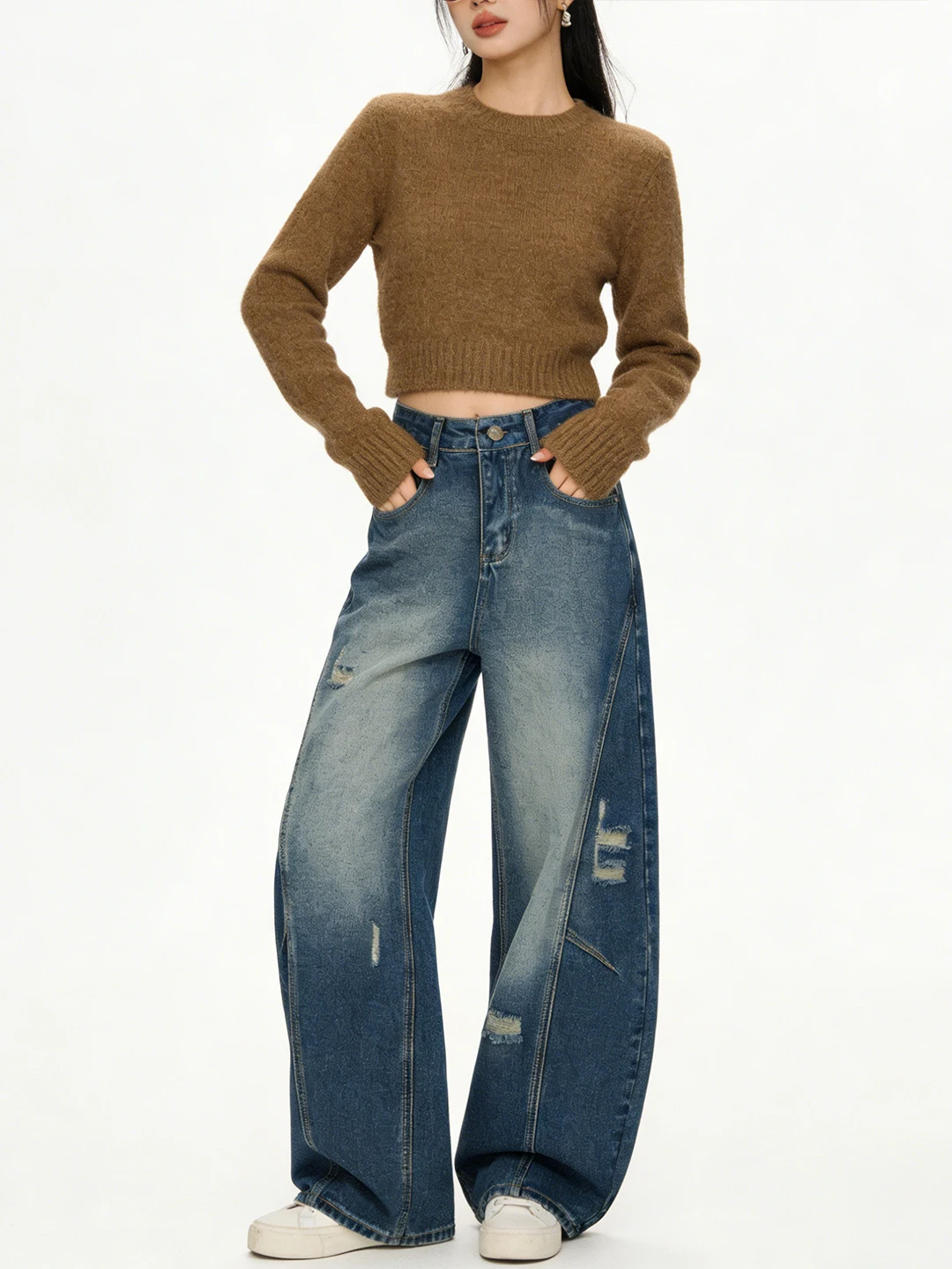 

Retro American High Street Faded Denim Wide Leg Pants Early Spring New Sle 2026 Versatile Slimming Women's Jeans Oustide Wear